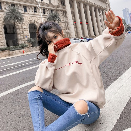 Γυναικείο φούτερ με πλεκτό  κολάρο και μανίκια - δύο χρώματα