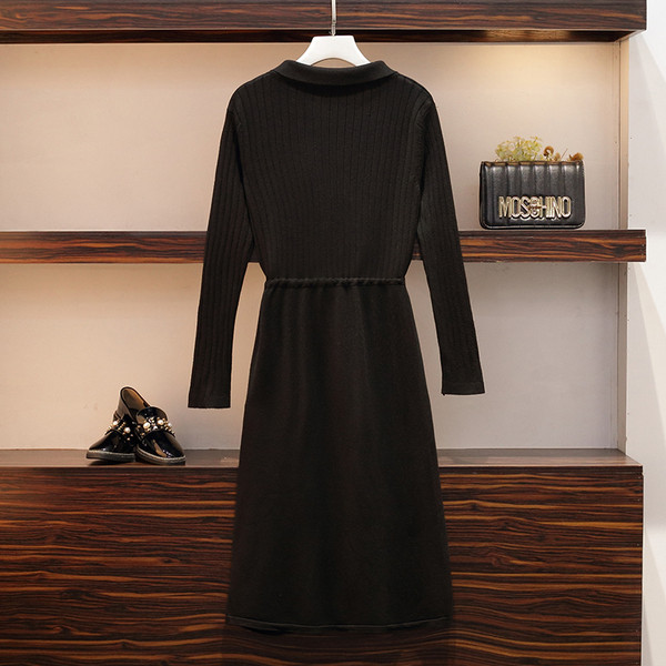 Rochie de iarna de dama cu sireturi in talie de culoare neagra