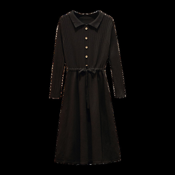 Rochie de iarna de dama cu sireturi in talie de culoare neagra