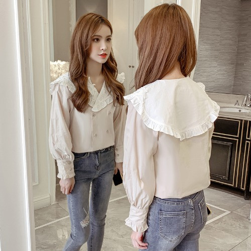 Cămașă de damă elegantă cu nasturi și broderie în trei culori