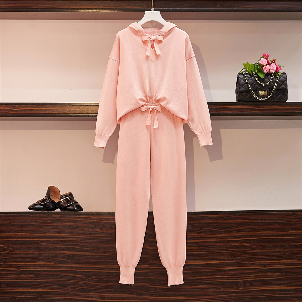 Спортен дамски екип в розов и сив цвят с размери до 4XL