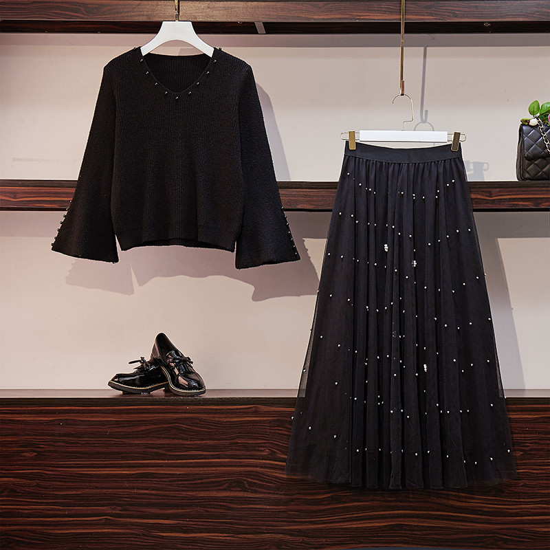 Set modern de dama cu perle de culoare neagra