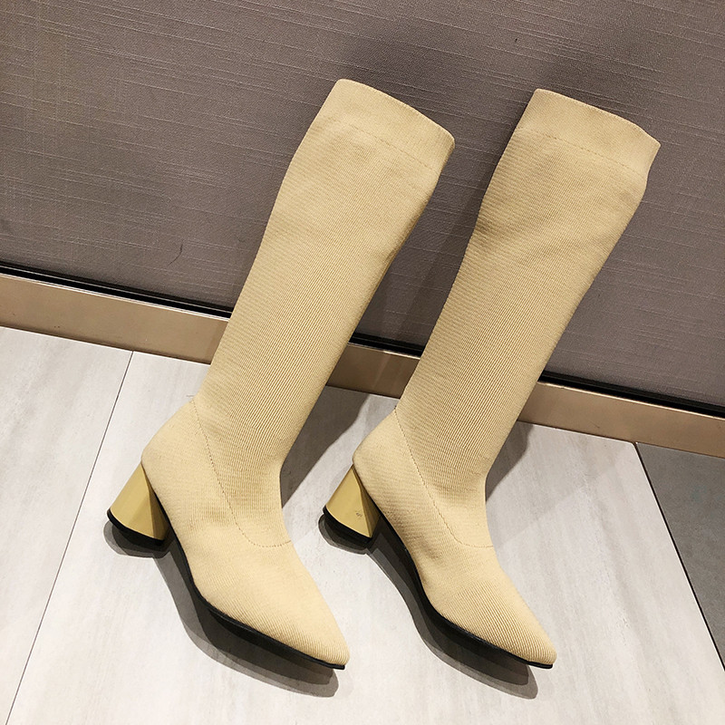 Cizme de dama stilate model ascutit cu toc gros in negru si maro