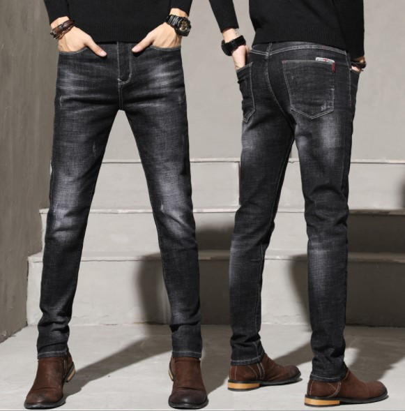 Модерни мъжки дънки в черен и син цвят с джоб 