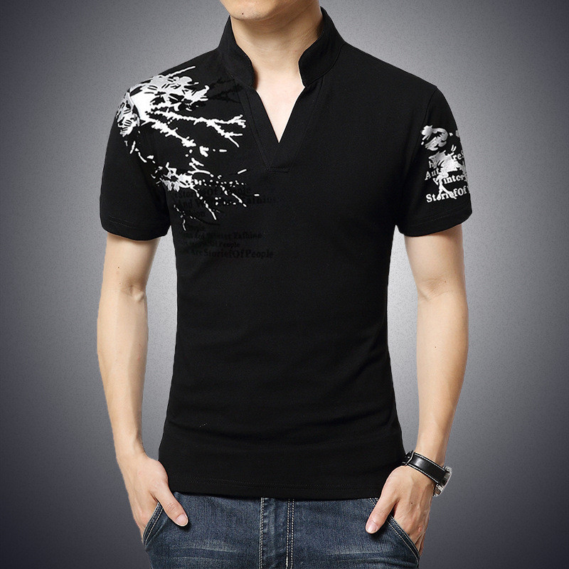Ежедневна  мъжка тениска с висока яка и къс ръкав в няколко цвята 