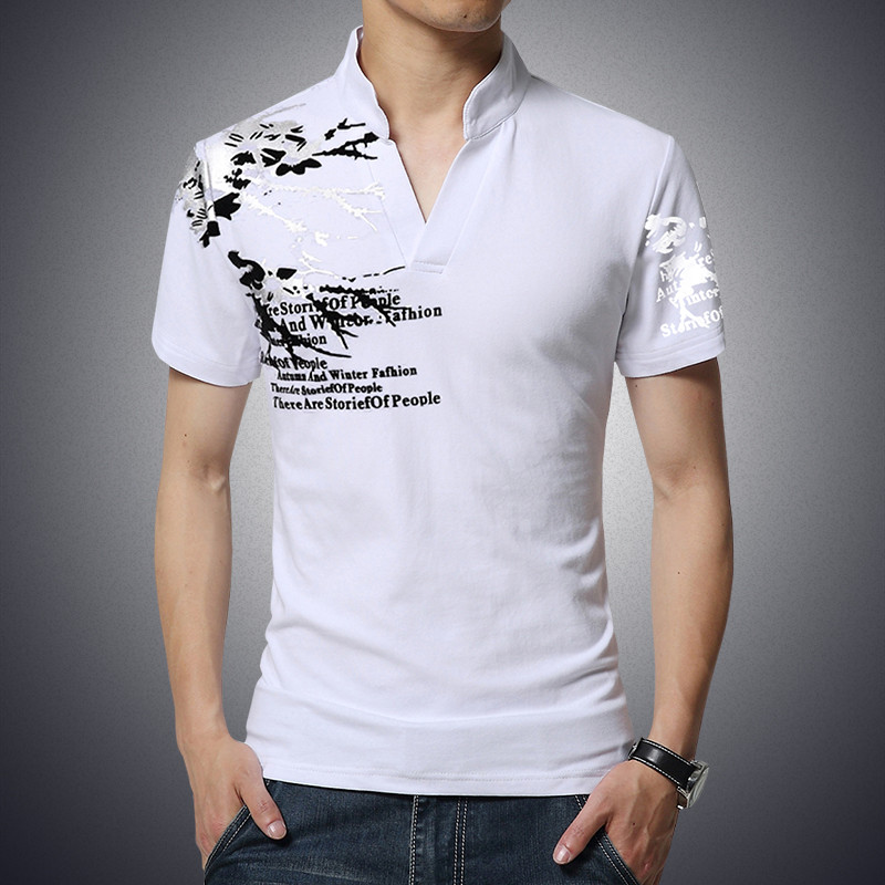 Casual  ανδρικό T-shirt με υψηλό γιακά και κοντό μανίκι σε διάφορα χρώματα