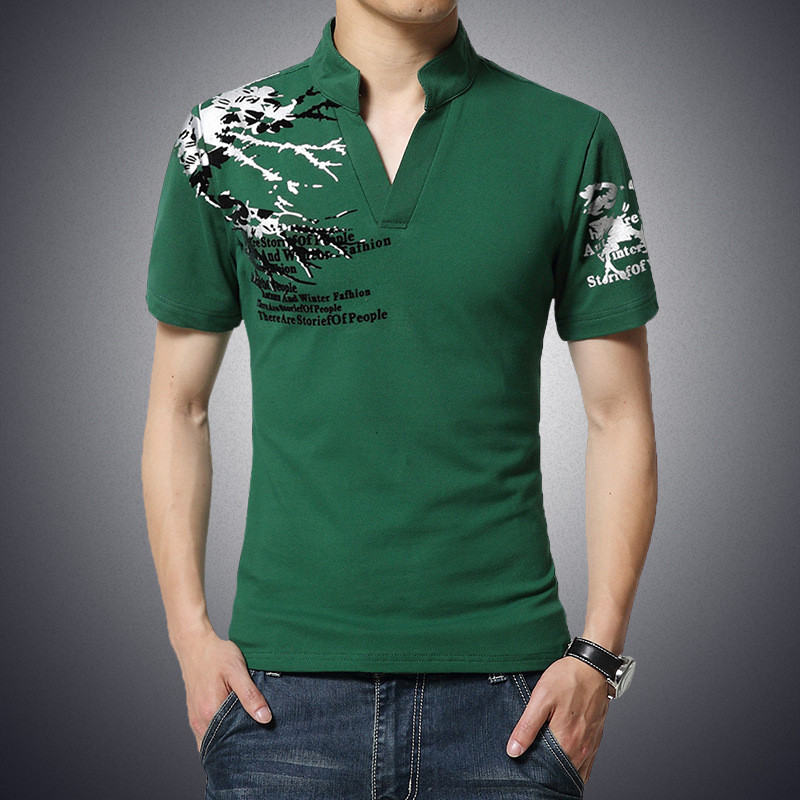 Casual  ανδρικό T-shirt με υψηλό γιακά και κοντό μανίκι σε διάφορα χρώματα