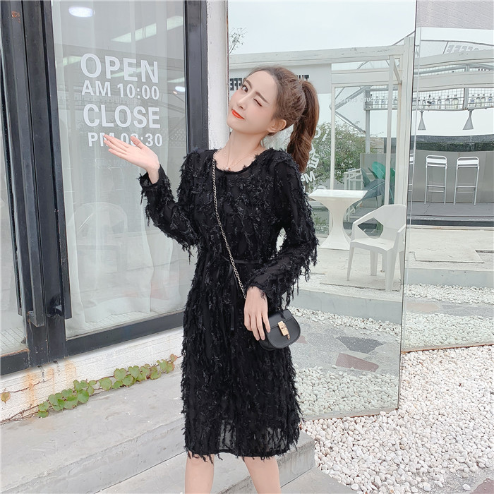 Rochie elegantă de damă, cu mâneci lungi, în roz și negru