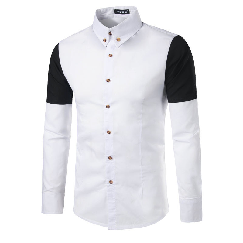 Модерна мъжка риза с дълъг ръкав и класическа яка в бял и черен цвят 