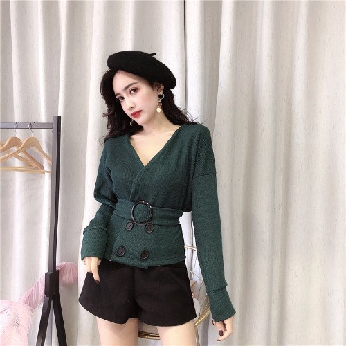 Cardigan dama cu centura si nasturi in doua culori