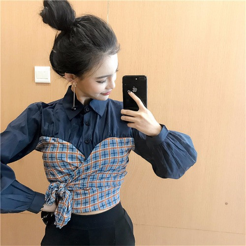 Cămașă scurtă modernă de damă cu șireturi