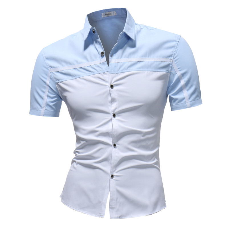 Modern férfi ing rövid ujjú klasszikus gallérral több színben