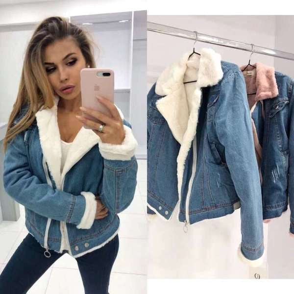 Μοντέρνο  denim  μπουφάν με μαλακή επένδυση σε δύο χρώματα