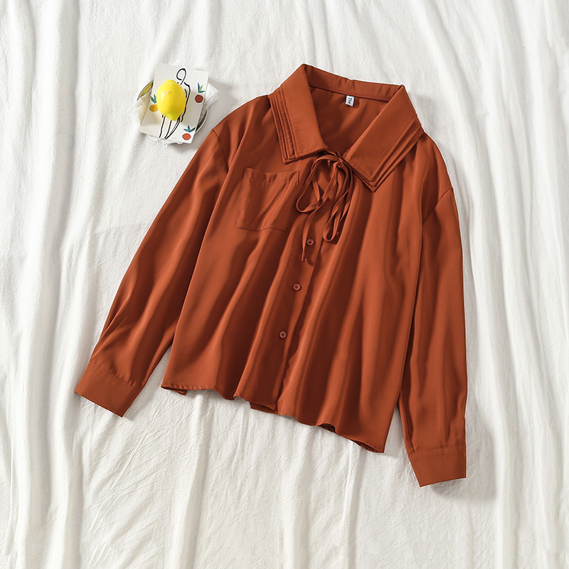 Cămașă de damă cu guler și cravată în două culori