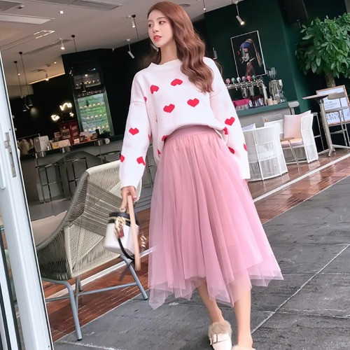 Set actual de dama din doua piese pulover + fusta asimetrica in doua culori