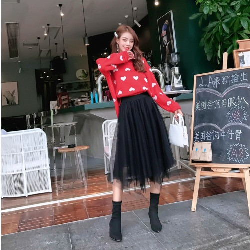 Set actual de dama din doua piese pulover + fusta asimetrica in doua culori