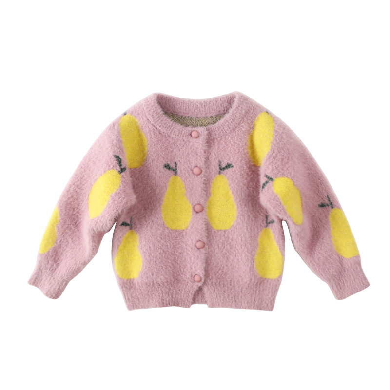 Modern, fehér és lila mintás gyerekkardigán lányoknak