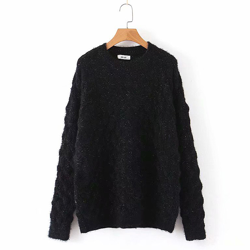 Γυναικείο πουλόβερ με O-κολάρο σε μαύρο και πράσινο χρώμα