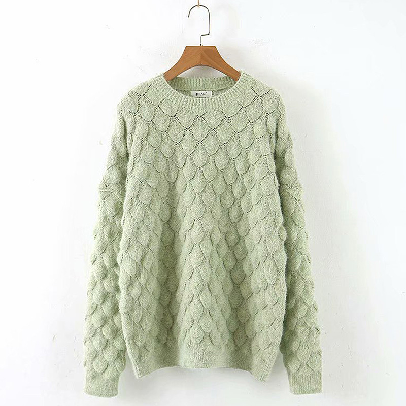 Γυναικείο πουλόβερ με O-κολάρο σε μαύρο και πράσινο χρώμα