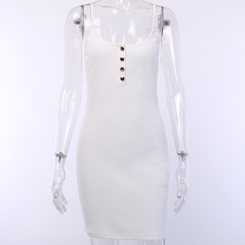 Modern női ruha gombokkal és vékony pántokkal, három színben