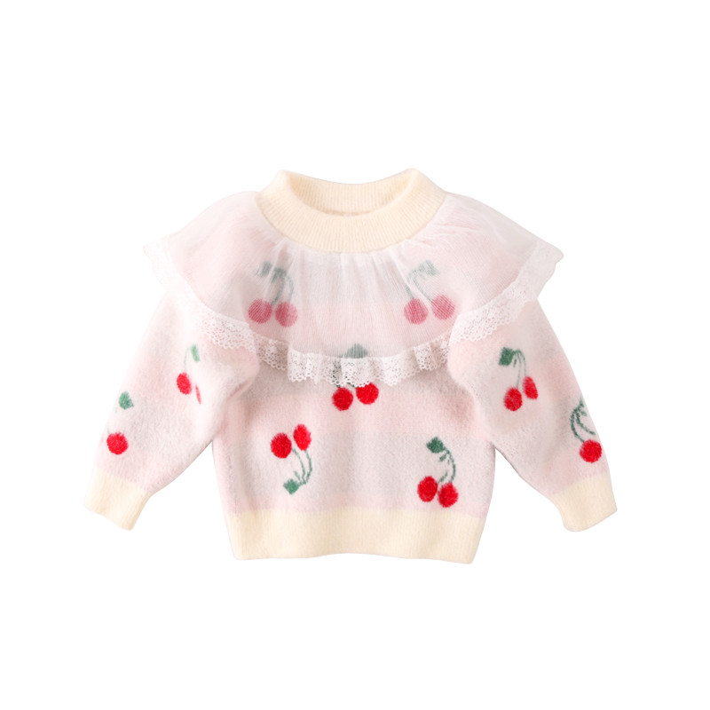 Új modell tüll, O-nyakú gyerekpulóver lányoknak