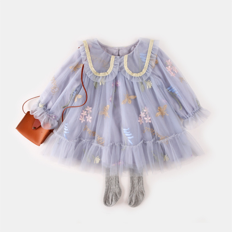 Нов модел детска рокля за момичета с тюл в син цвят