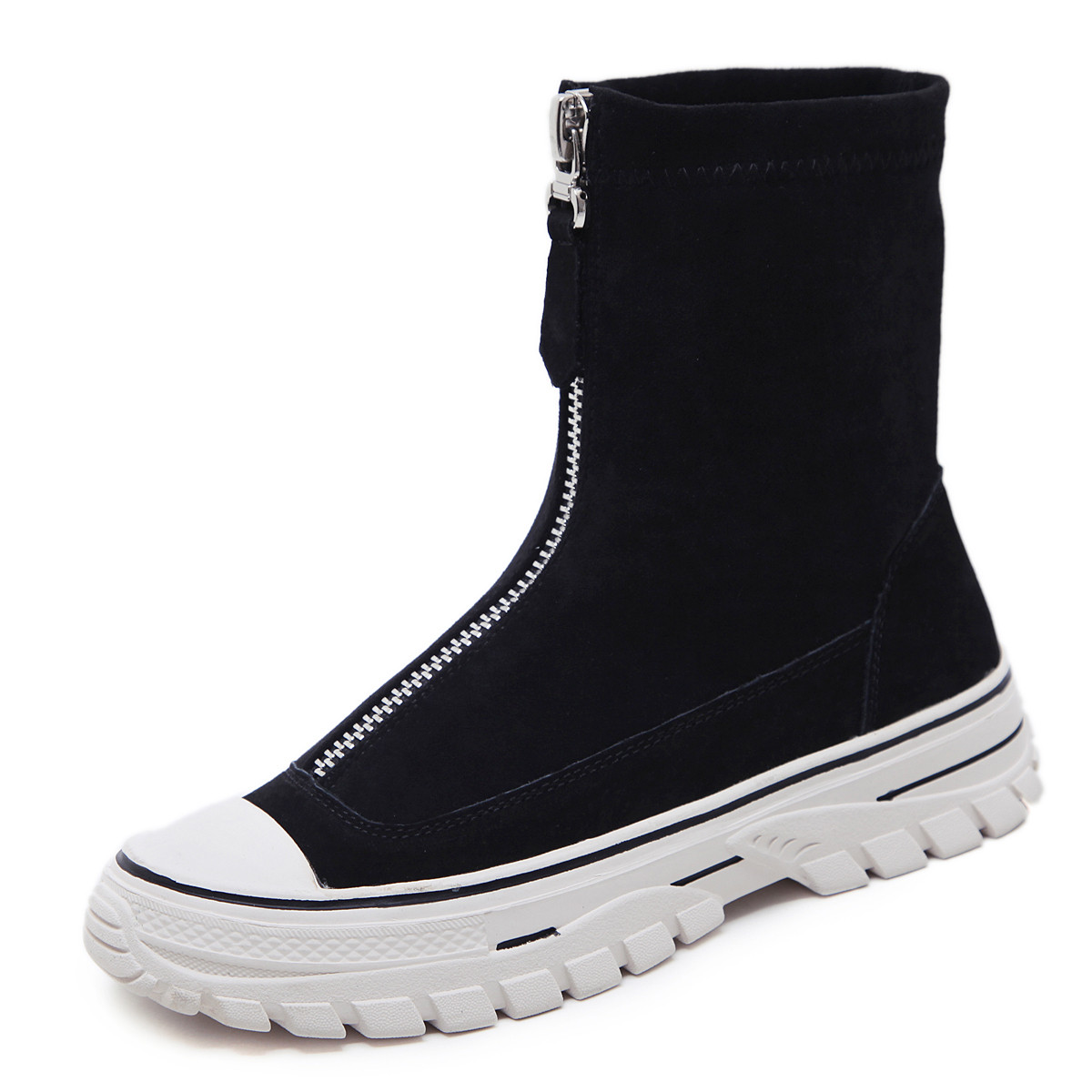 Alkalmi női csizma cipzárral és lapos talppal