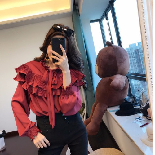 Γυναικείο κομψό πουκάμισο σε μπορντό χρώμα μεδεσμούς