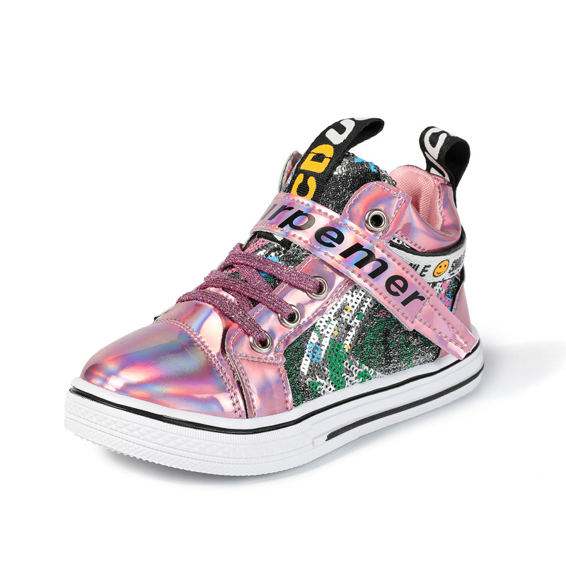 Tenisi moderni pentru copii in trei culori cu inscriptii pentru fete