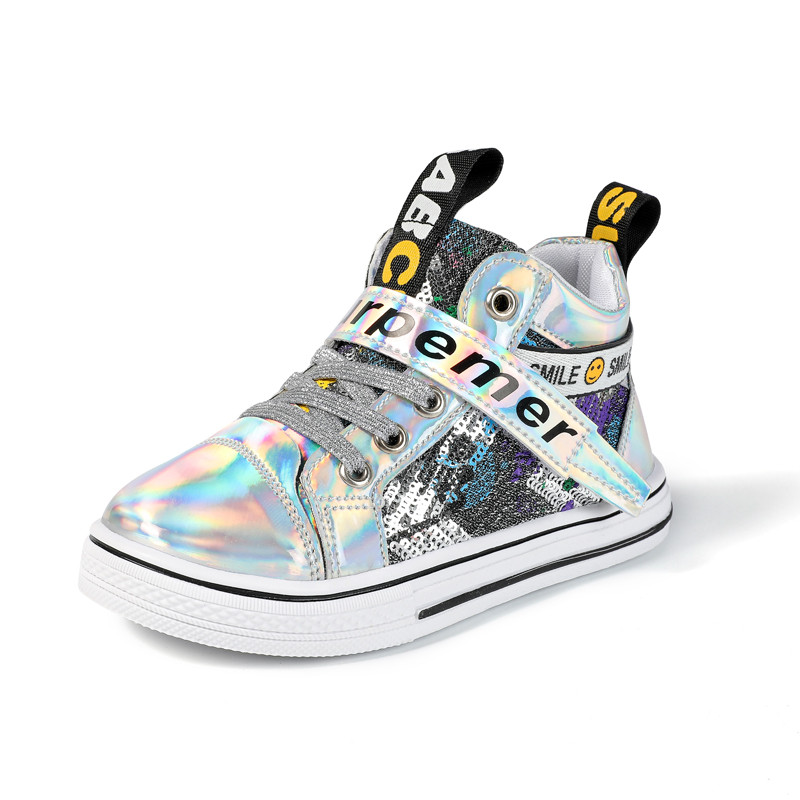 Tenisi moderni pentru copii in trei culori cu inscriptii pentru fete