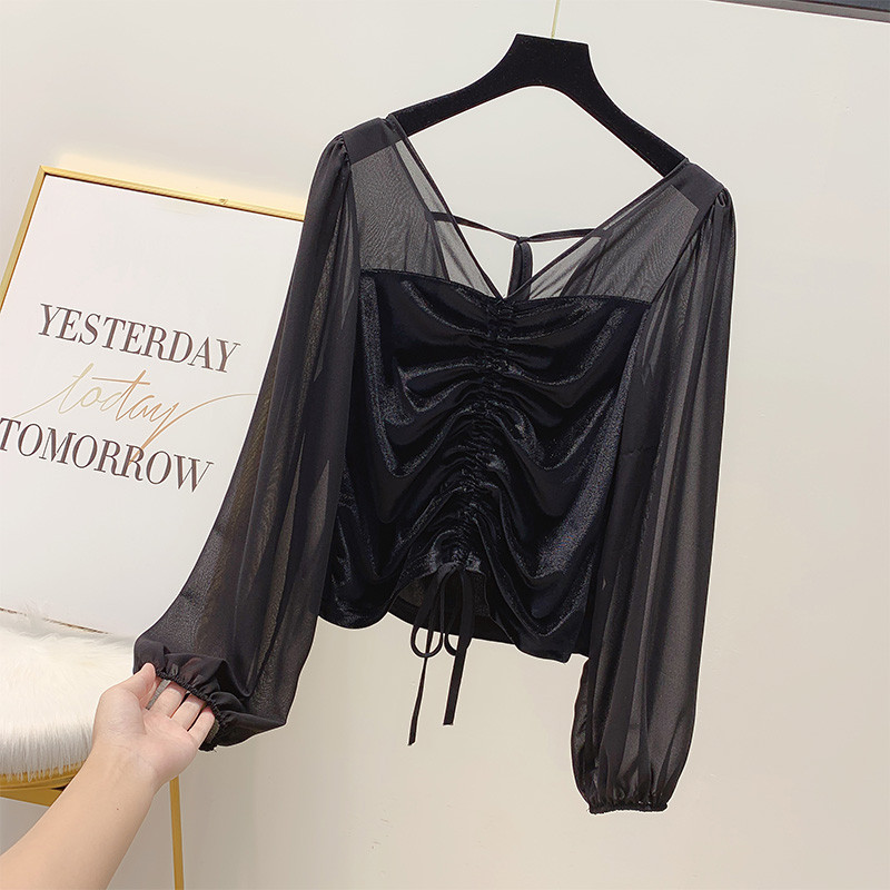 Bluza de dama cu cravate si decolteu spitz in patru culori