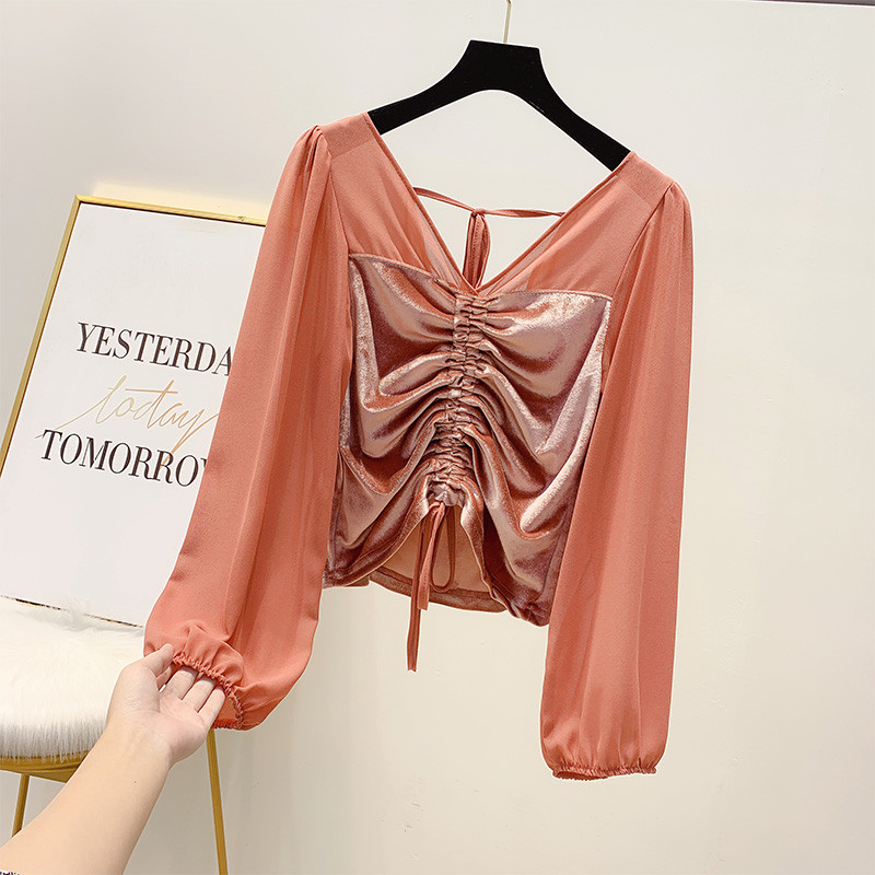 Bluza de dama cu cravate si decolteu spitz in patru culori