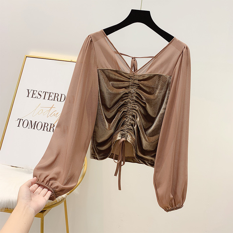 Bluza de dama cu cravate si decolteu spitz in patru culori