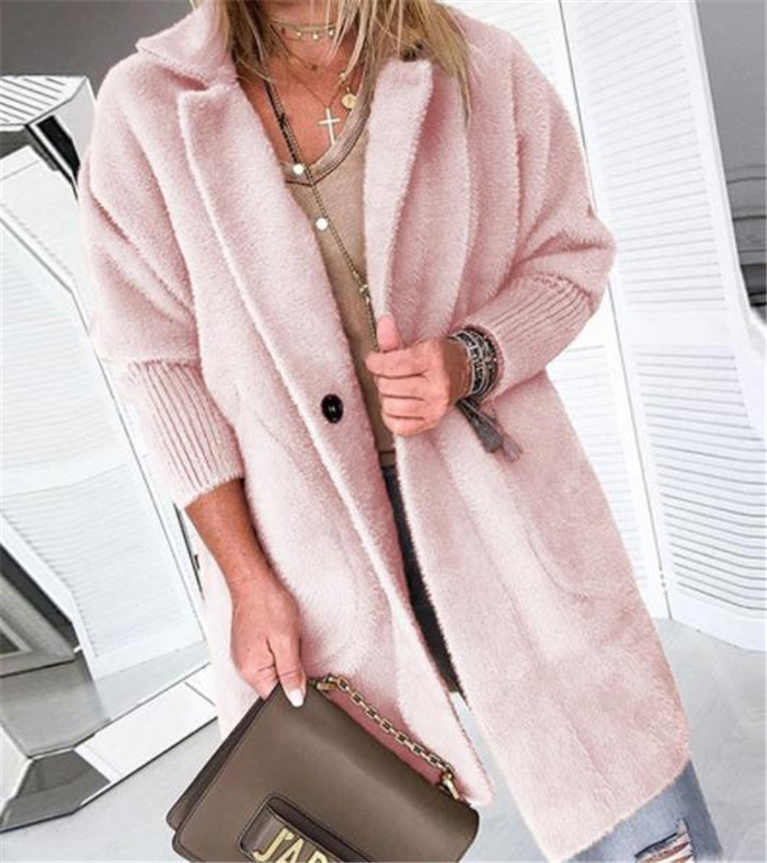 Модерно дамско палто с копче и джоб в четири цвята