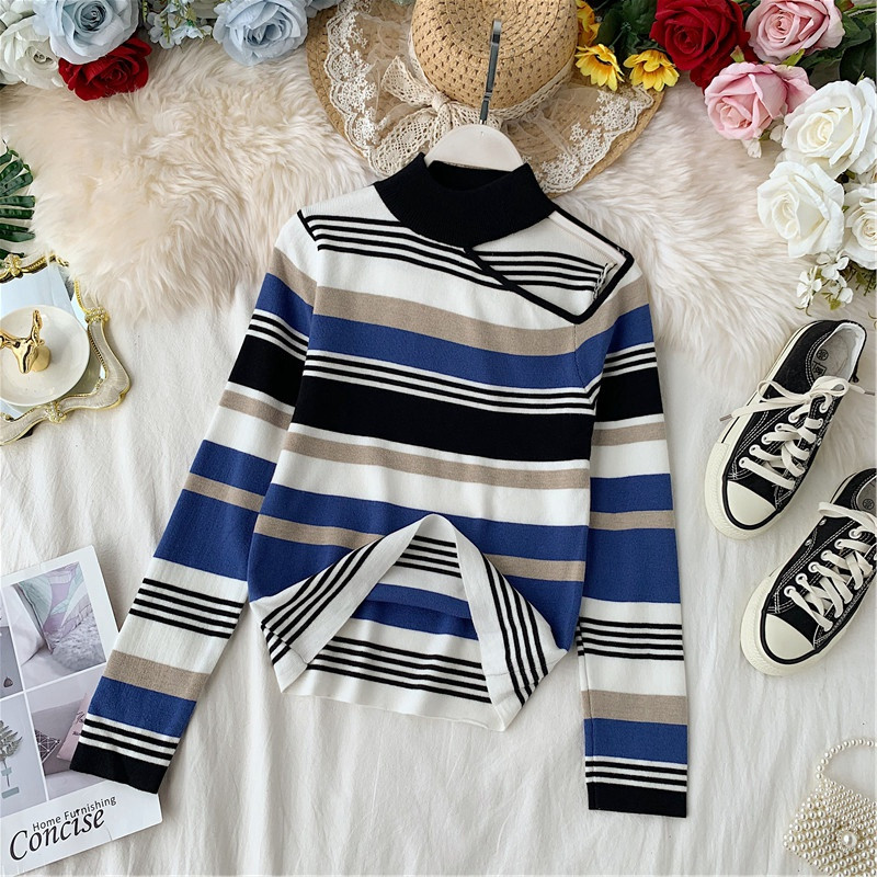 Καθημερινό γυναικείο πουλόβερ με κολάρο σε δύο χρώματα