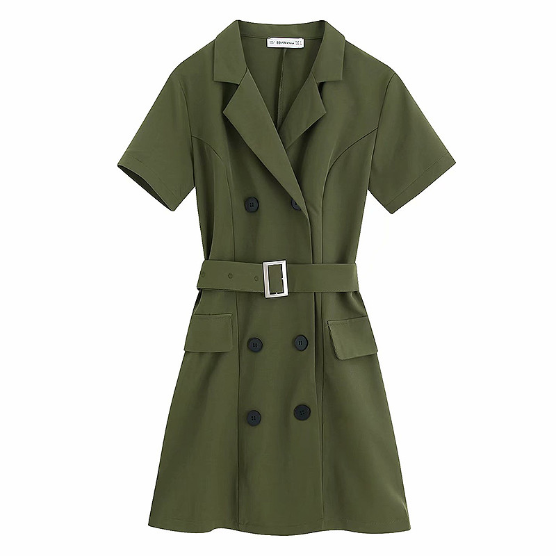 Rochie de dama cu maneca scurta si curea in talie de culoare verde