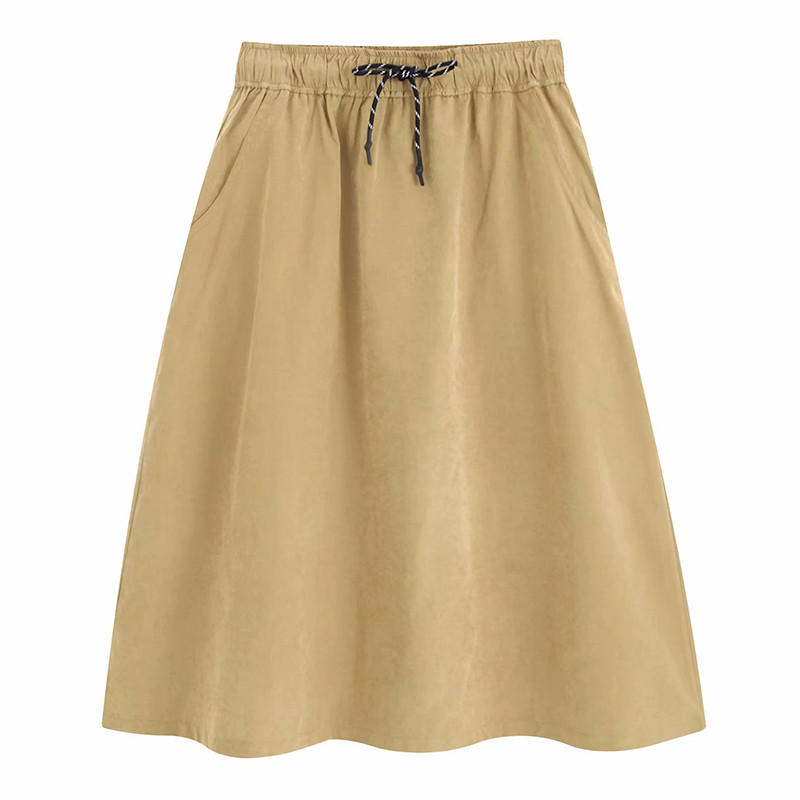 Alkalmi női szoknya gumírozott derékkal, bézs színben
