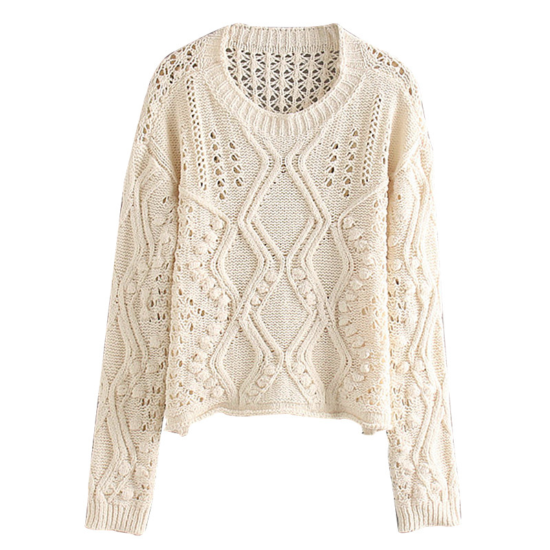 Χειμερινό γυναικέιο πουλόβερ με στρογγυλό λαιμόκοψη σε λευκό χρώμα