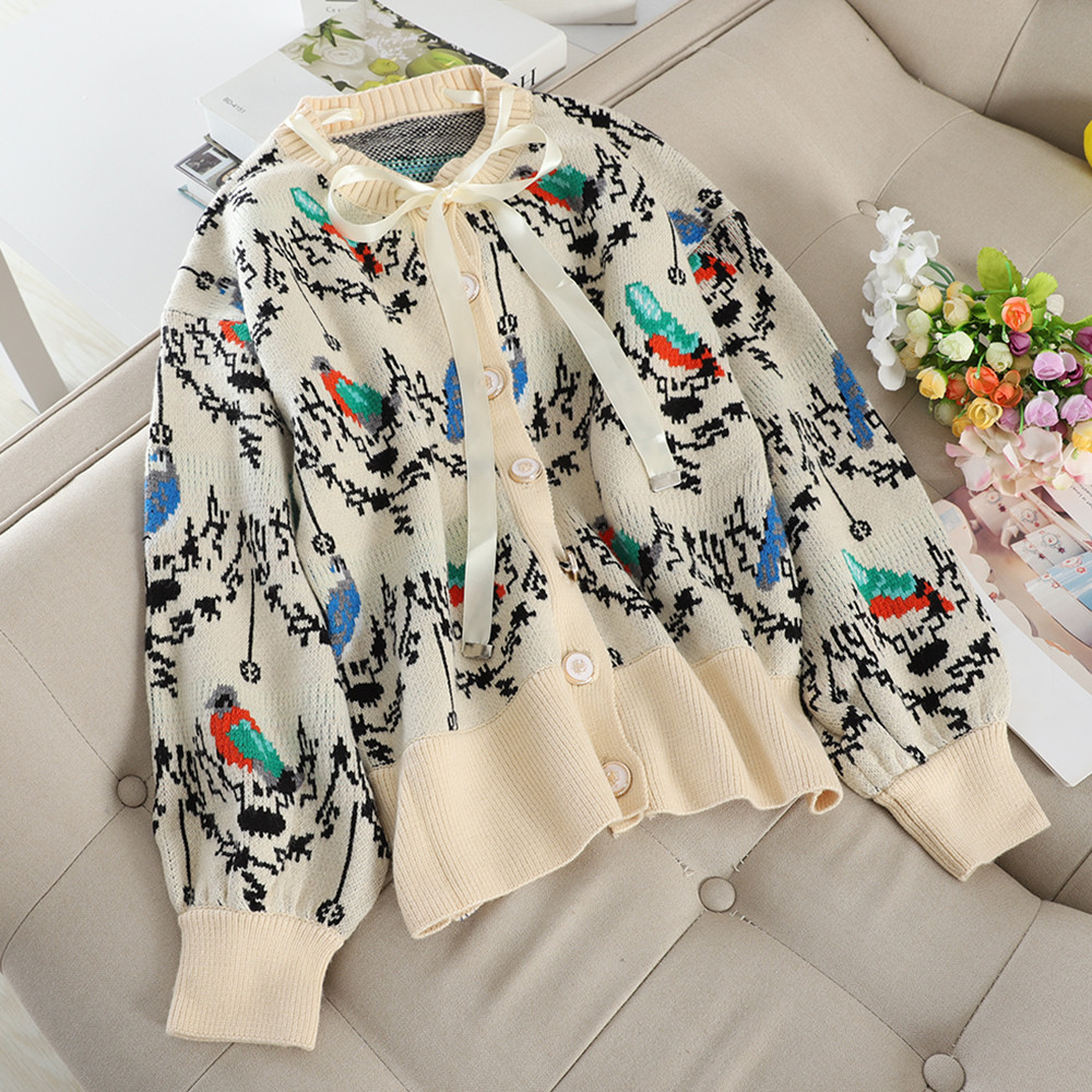 Vesta de dama model nou modern cu model colorat si panglica alb-negru