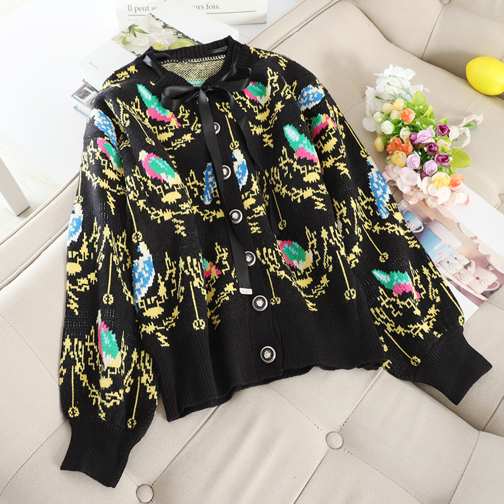 Vesta de dama model nou modern cu model colorat si panglica alb-negru