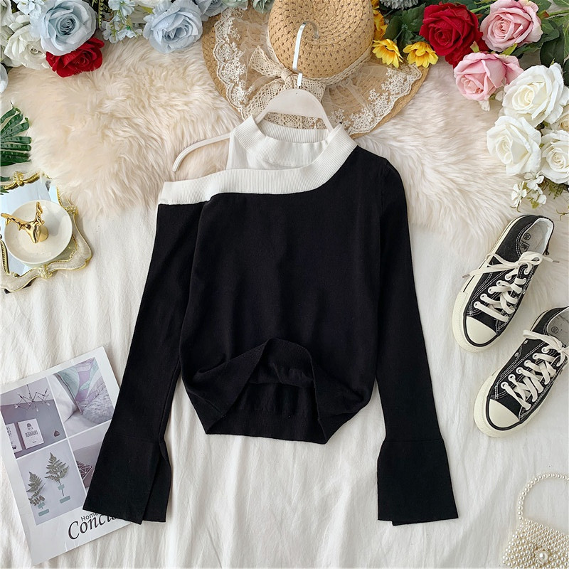 Női pulóver csupasz váll három színben