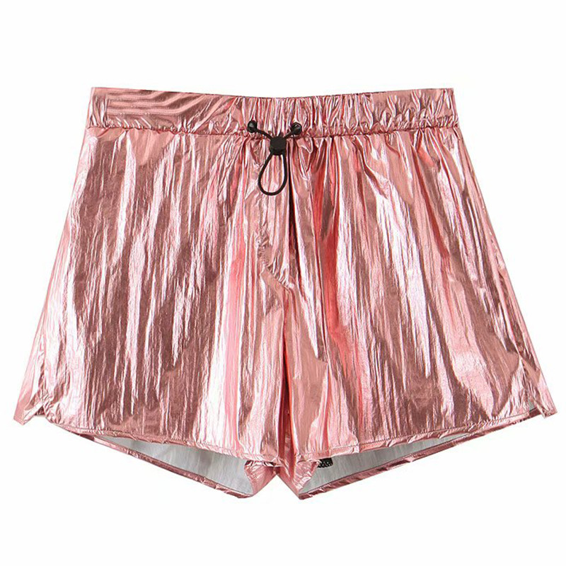 Pantaloni scurti de dama cu talie elastica de culoare roz