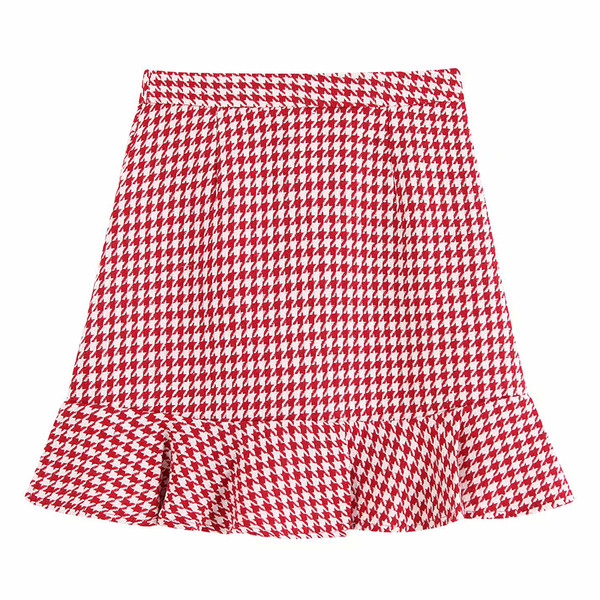 Fusta dama in carouri cu nasturi de culoare rosie