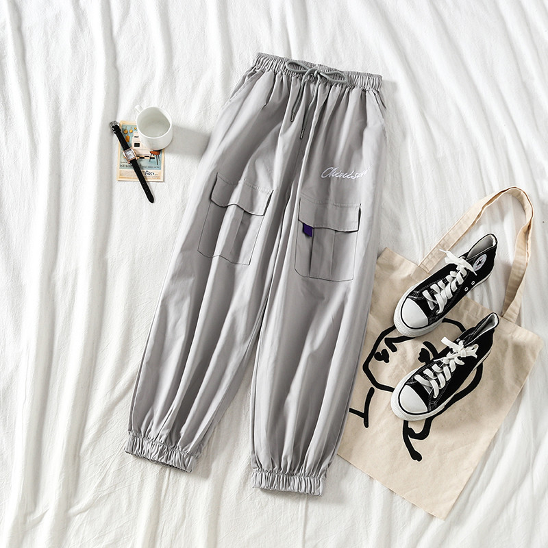 Ежедневен дамски панталон с джоб в сив и черен цвят