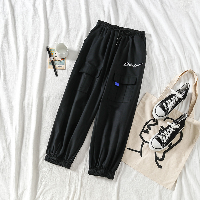 Ежедневен дамски панталон с джоб в сив и черен цвят