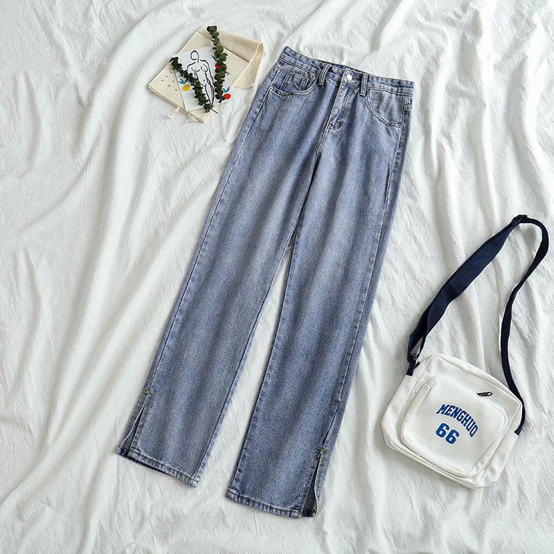 Blugi lungi de dama cu talie inalta in albastru