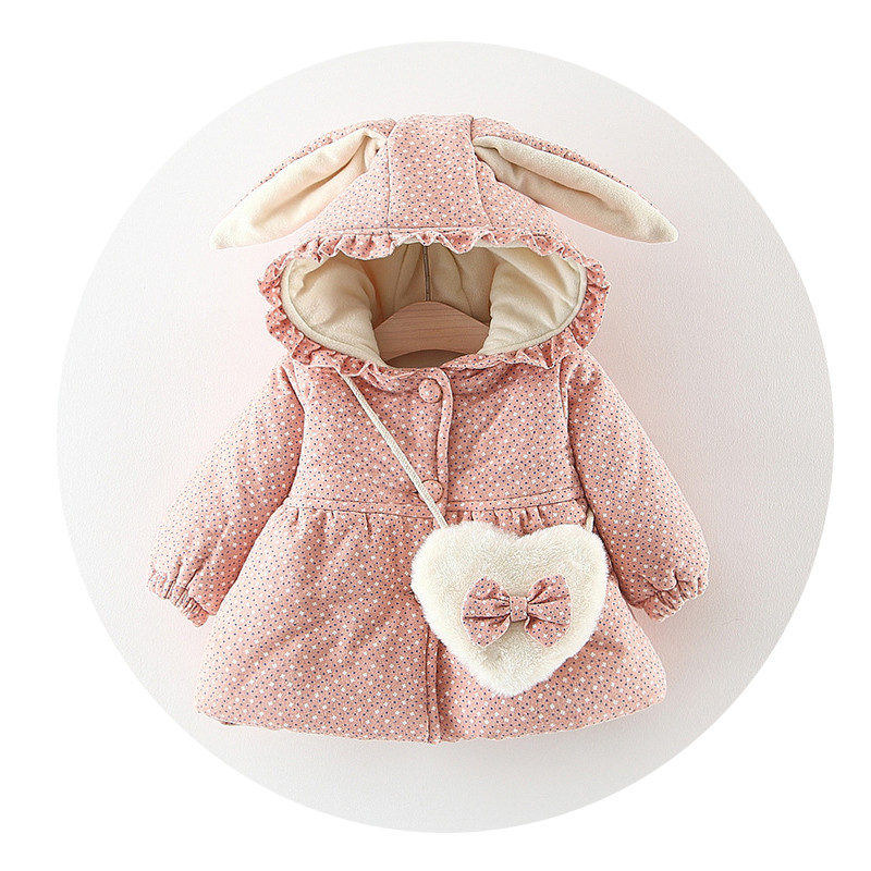 Modern baby jacket for girls with a hood in pink and yellow