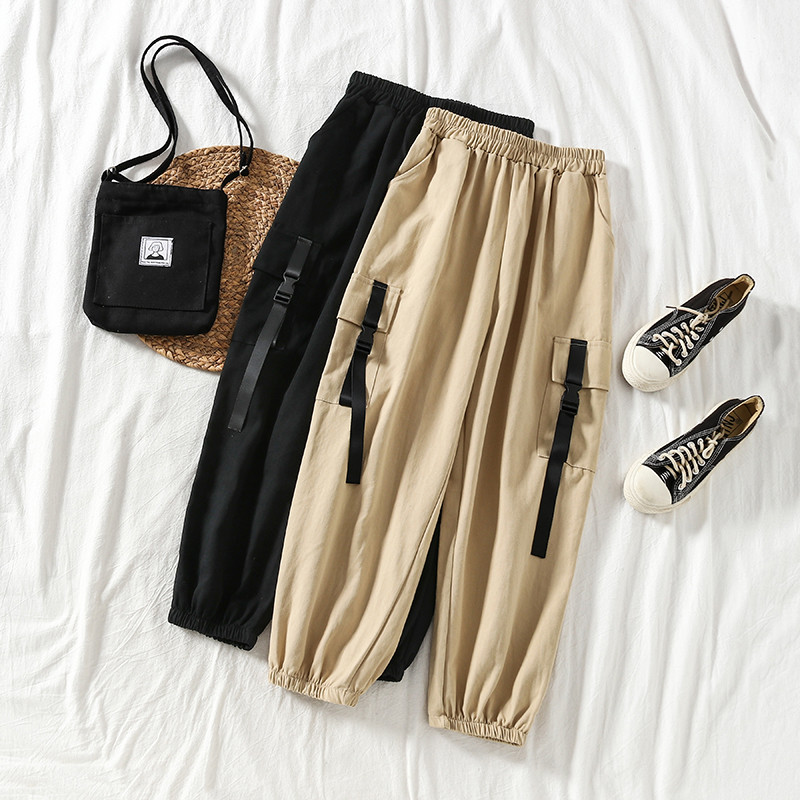 Дамски ежедневен панталон с ластик в бежов и черен цвят