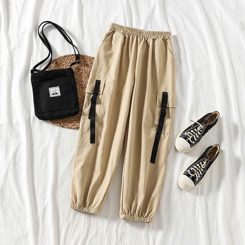 Дамски ежедневен панталон с ластик в бежов и черен цвят