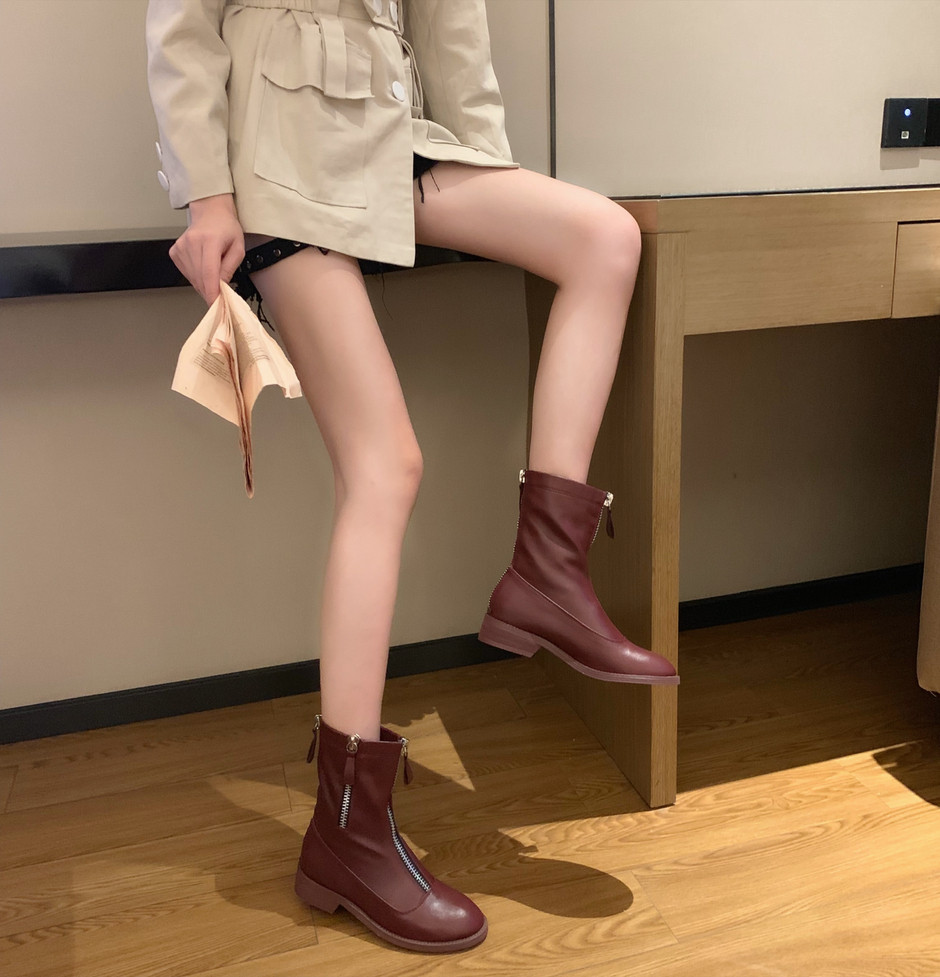 Cizme casual dama cu fermoar din piele ecologica in trei culori